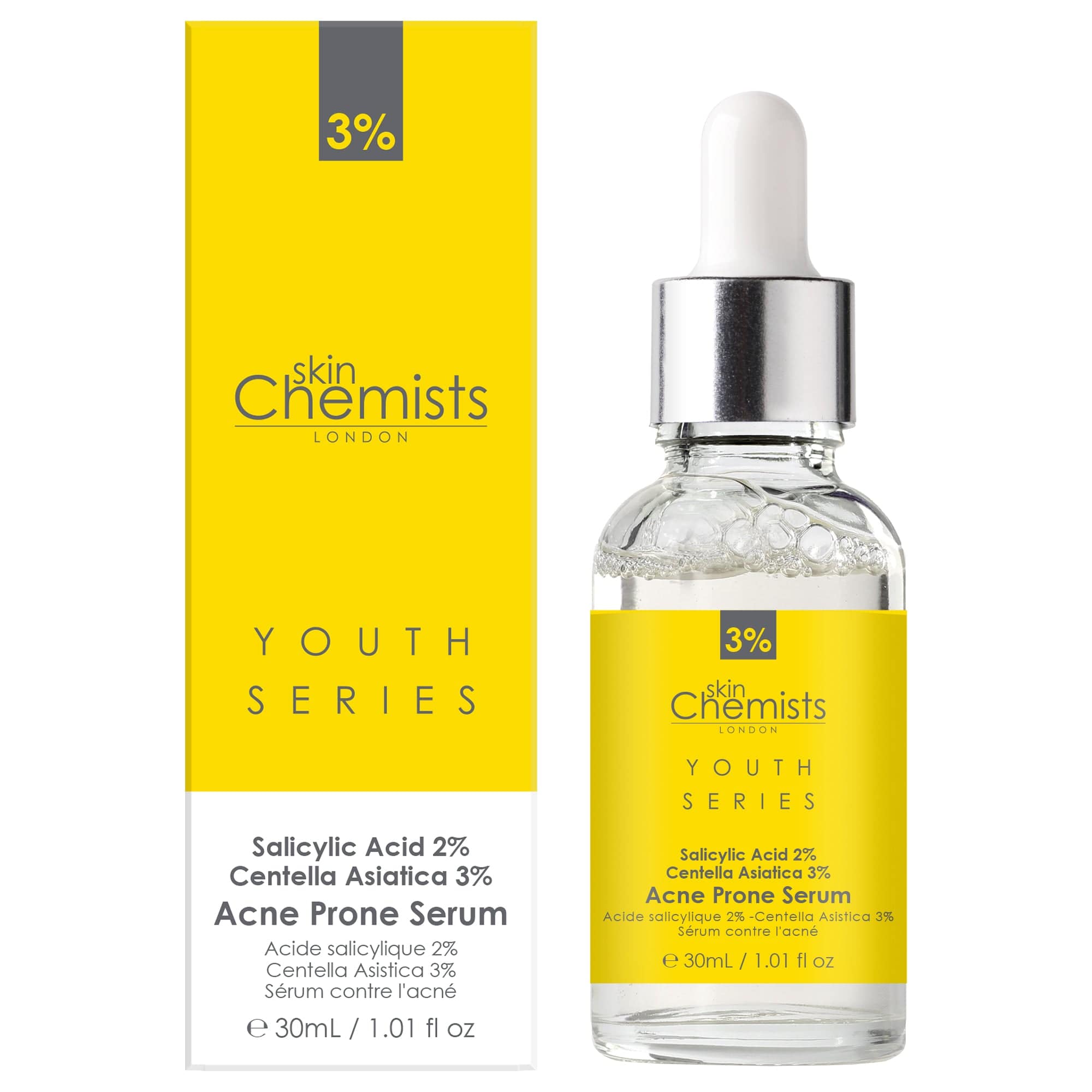 Youth Series Acne Prone Serum 30ml Salicylic Acid 2%, Centella Asistica 3% - skinChemists