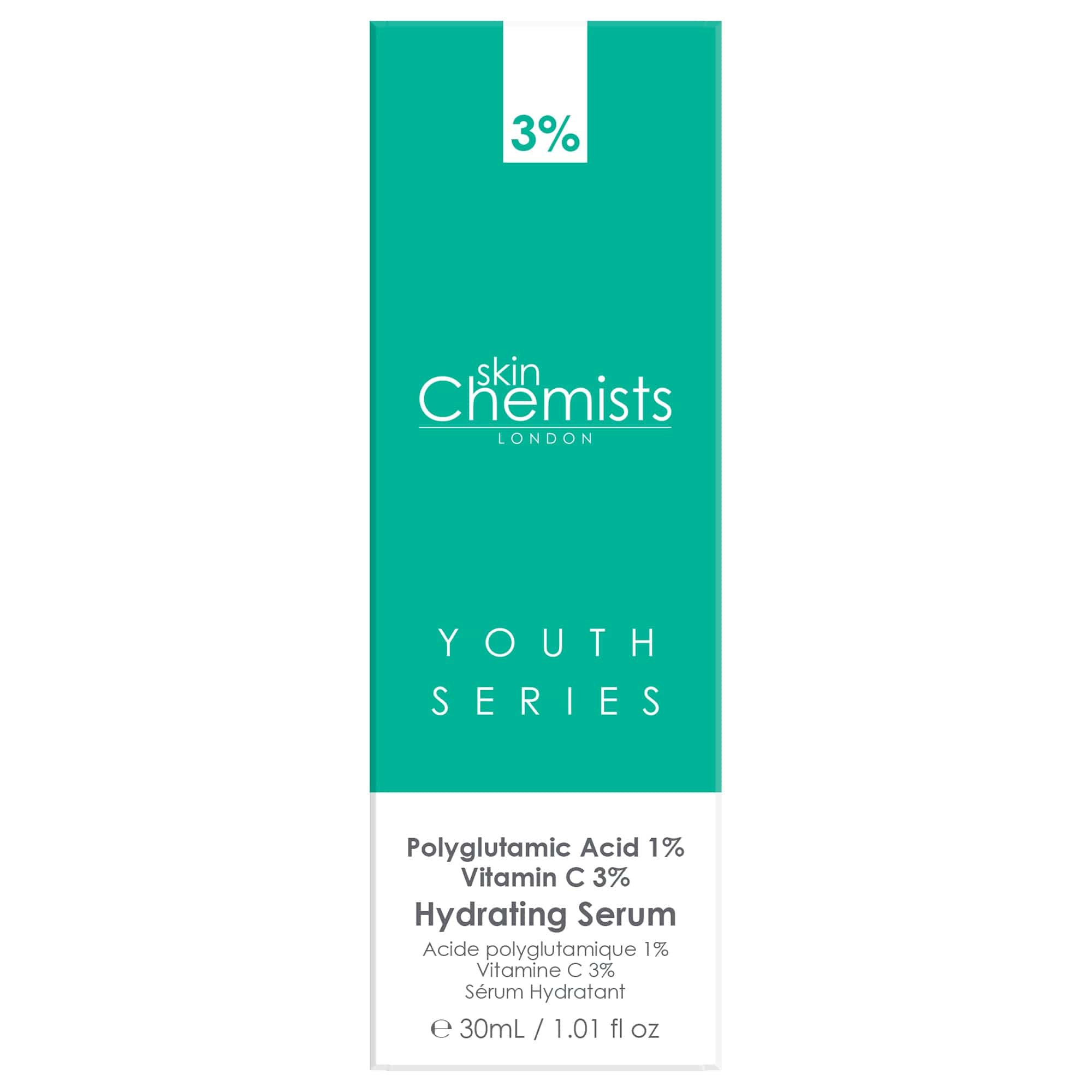 Youth Series Hydrating Serum 30ml Polyglutamic Acid 1%, Vitamin C 3% - skinChemists