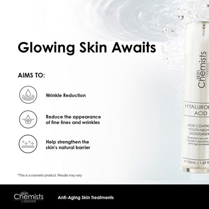 skinChemists Hyaluronic Acid Age Control Youth Night Moisturiser 50ml Twin Value Savings Pack - skinChemists