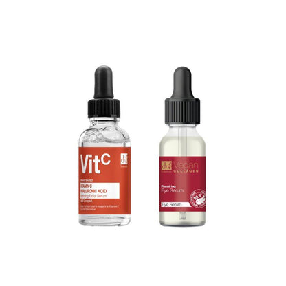 Vitamin C & Hyaluronic Acid Anti-ageing Facial Serum 30ml + Vegan Collagen Repairing Eye Serum. - skinChemists