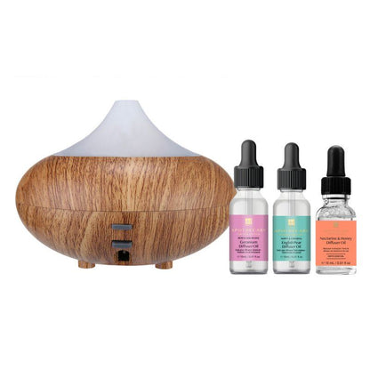 Wooden Aroma Diffuser + Oils Kit: Geranium, English Pear, Nectarine & Honey - skinChemists