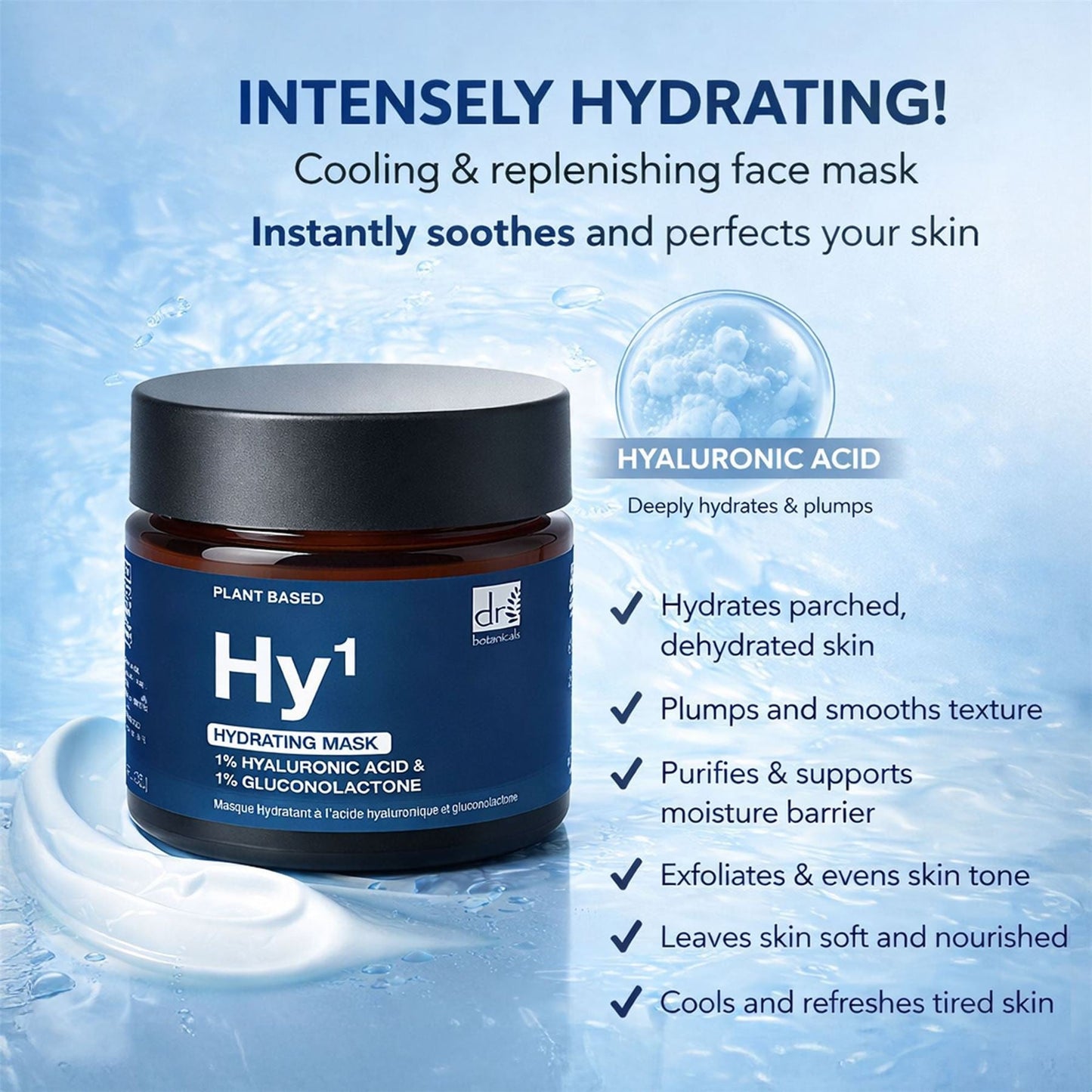 Dr Botanicals Hydrating Face Mask | 1% Hyaluronic Acid & 1% Gluconolactone (PHA) | Hydrates & Brightens