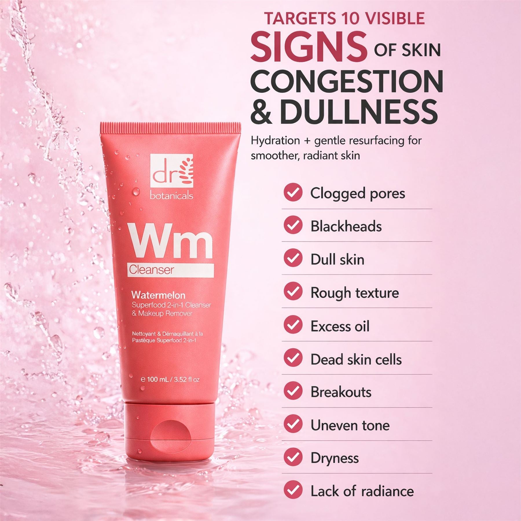 Watermelon Superfood 2-in-1 Cleanser & Makeup Remover with Glycolic Acid, Salicylic Acid and Lactic Acid 100ml - skinChemists