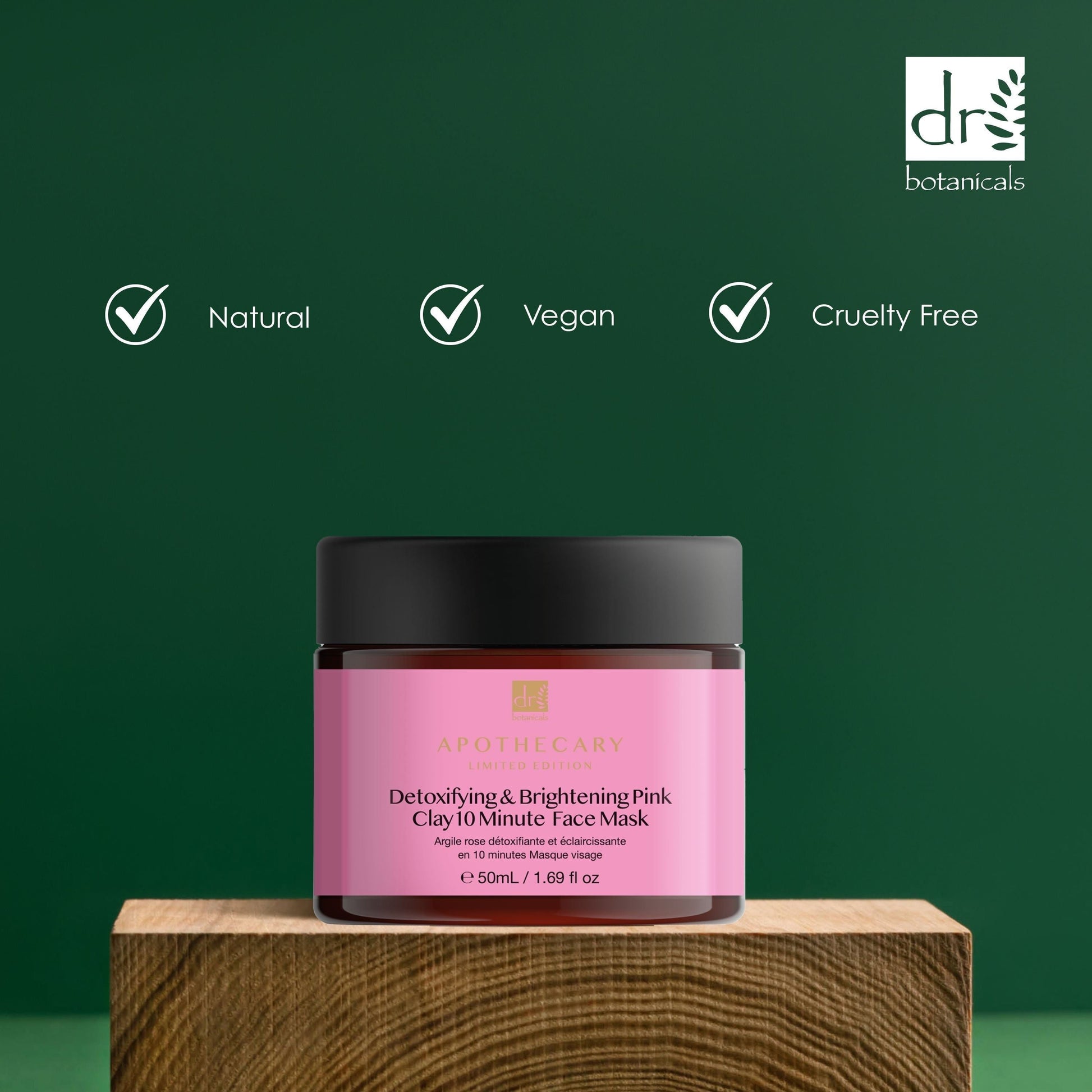 Dr Botanicals Detoxifying & Brightening Pink Clay 10 Minute Face Mask 50ml Twin Value Savings Pack - skinChemists
