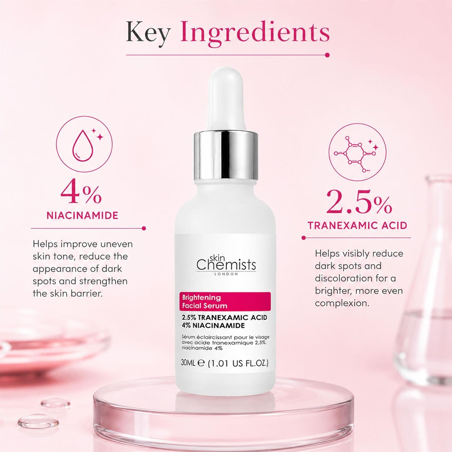 skinChemists Brightening Facial Serum with Tranexamic Acid 2.5% and Niacinamide 4% 30ml