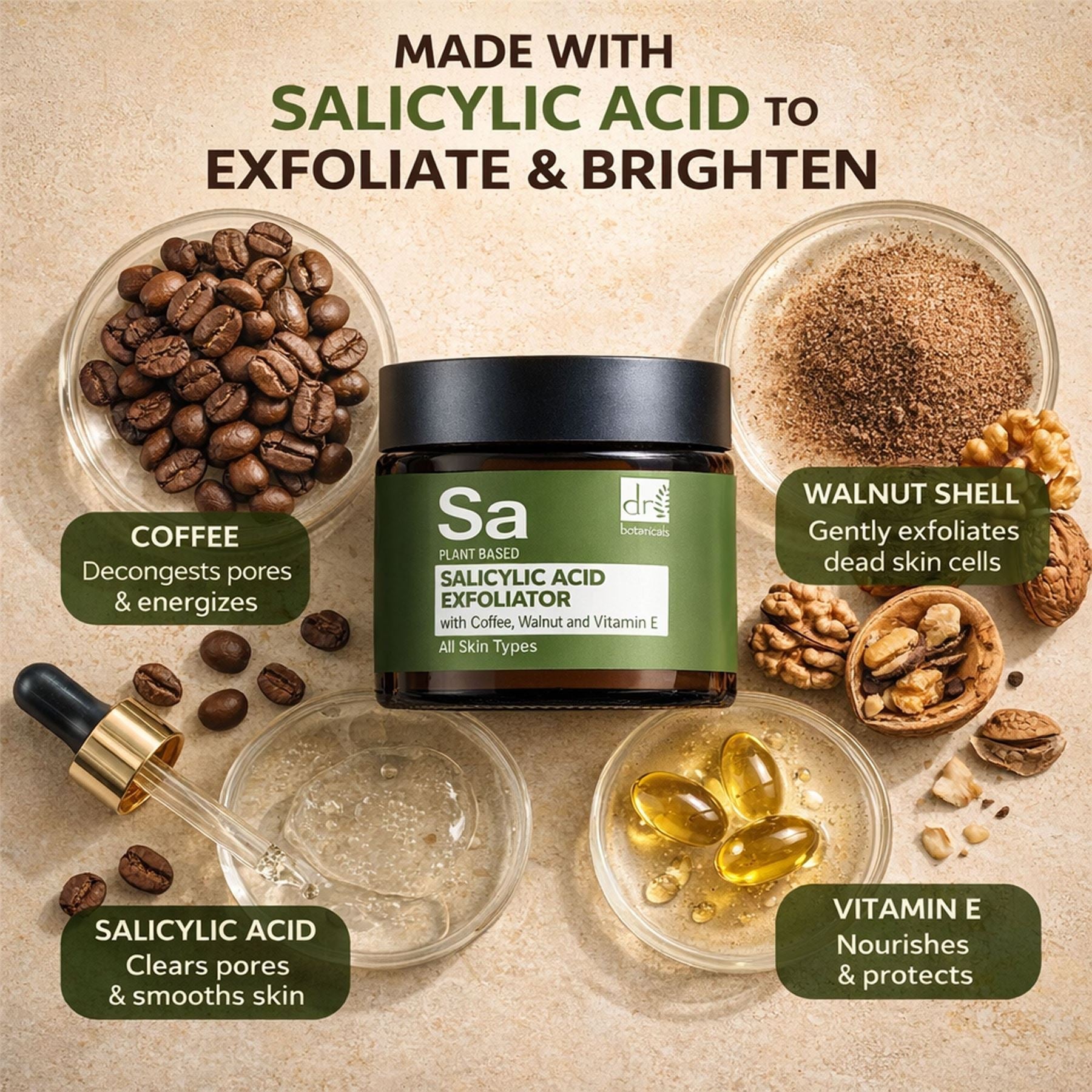 Salicylic Acid Exfoliator with Coffee, Walnut & Vitamin E 60ml - skinChemists