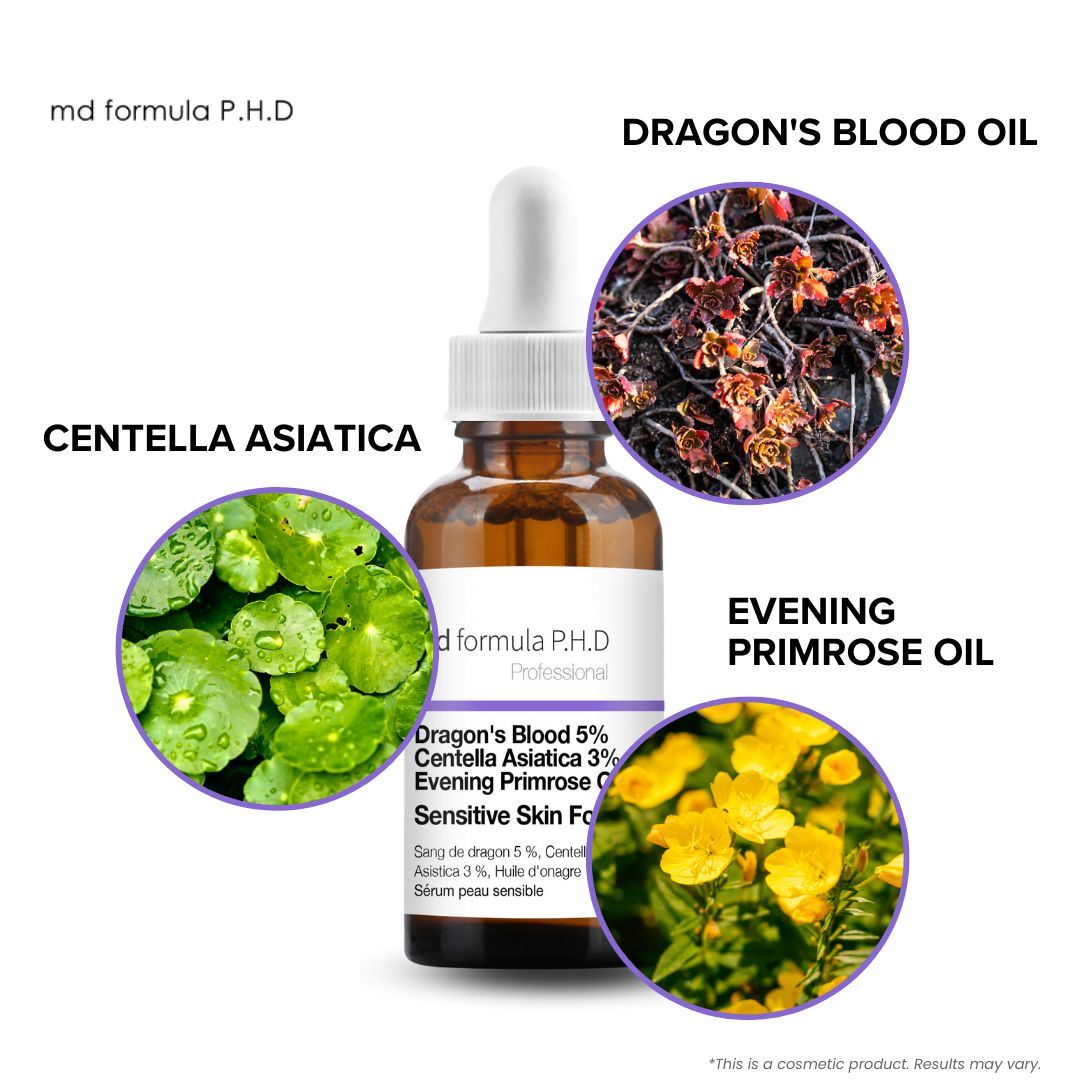 MD Formula Sensitive Skin Serum Dragon's Blood 5%, Centella Asistica 3%, Evening Primrose Oil 1% 30ml Twin Value Savings Pack