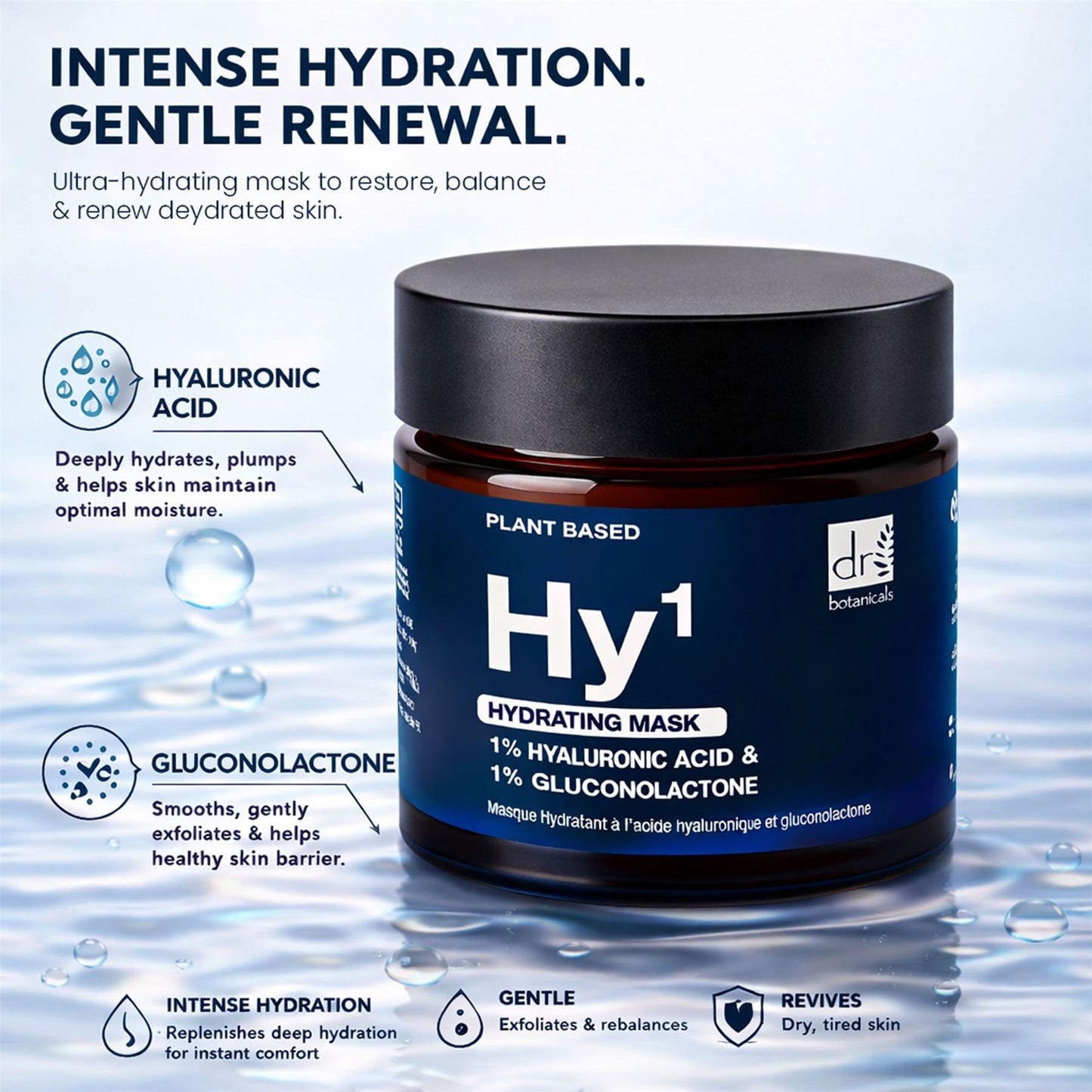 Dr Botanicals Hydrating Face Mask | 1% Hyaluronic Acid & 1% Gluconolactone (PHA) | Hydrates & Brightens