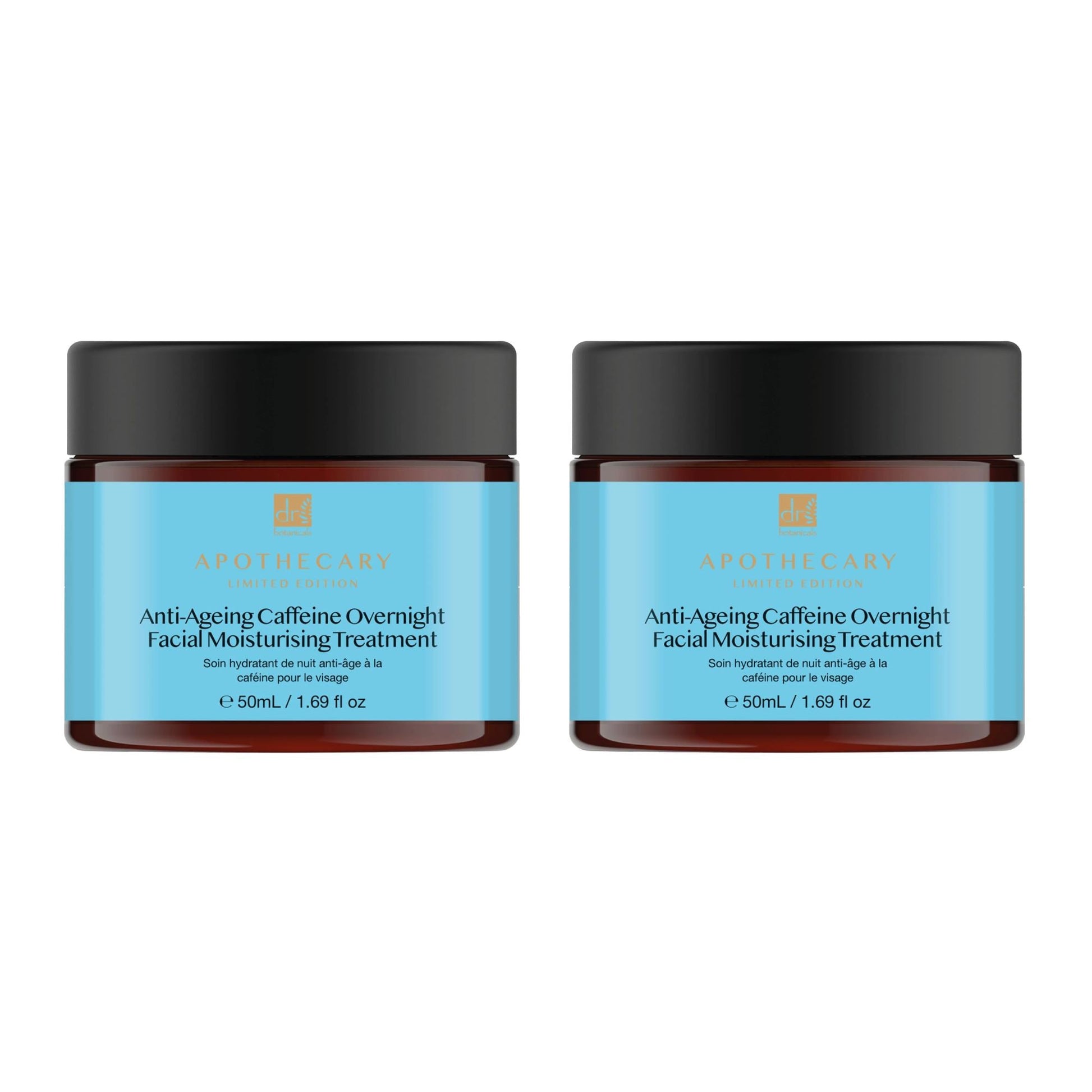 Dr Botanicals Anti-Ageing Caffeine Overnight Facial Moisturising Treatment 50ml Twin Value Savings Pack - skinChemists