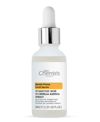 SkinChemists Blemish Prone Facial Serum 30ml — 2% Salicylic Acid, 3% Centella Asiatica Extract