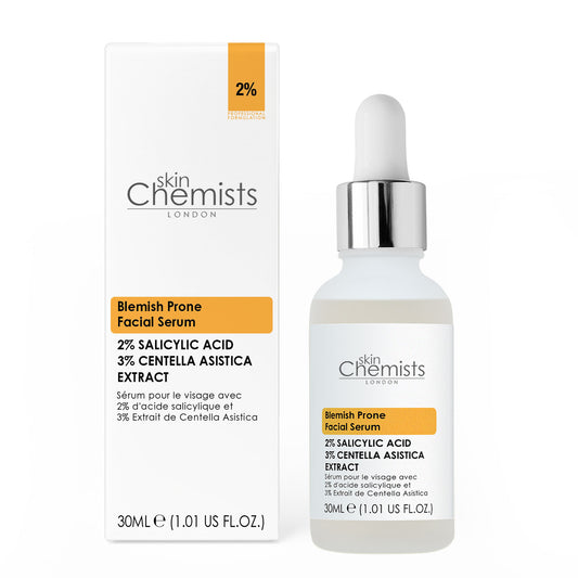 SkinChemists Blemish Prone Facial Serum 30ml — 2% Salicylic Acid, 3% Centella Asiatica Extract