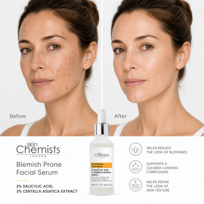 SkinChemists Blemish Prone Facial Serum 30ml — 2% Salicylic Acid, 3% Centella Asiatica Extract