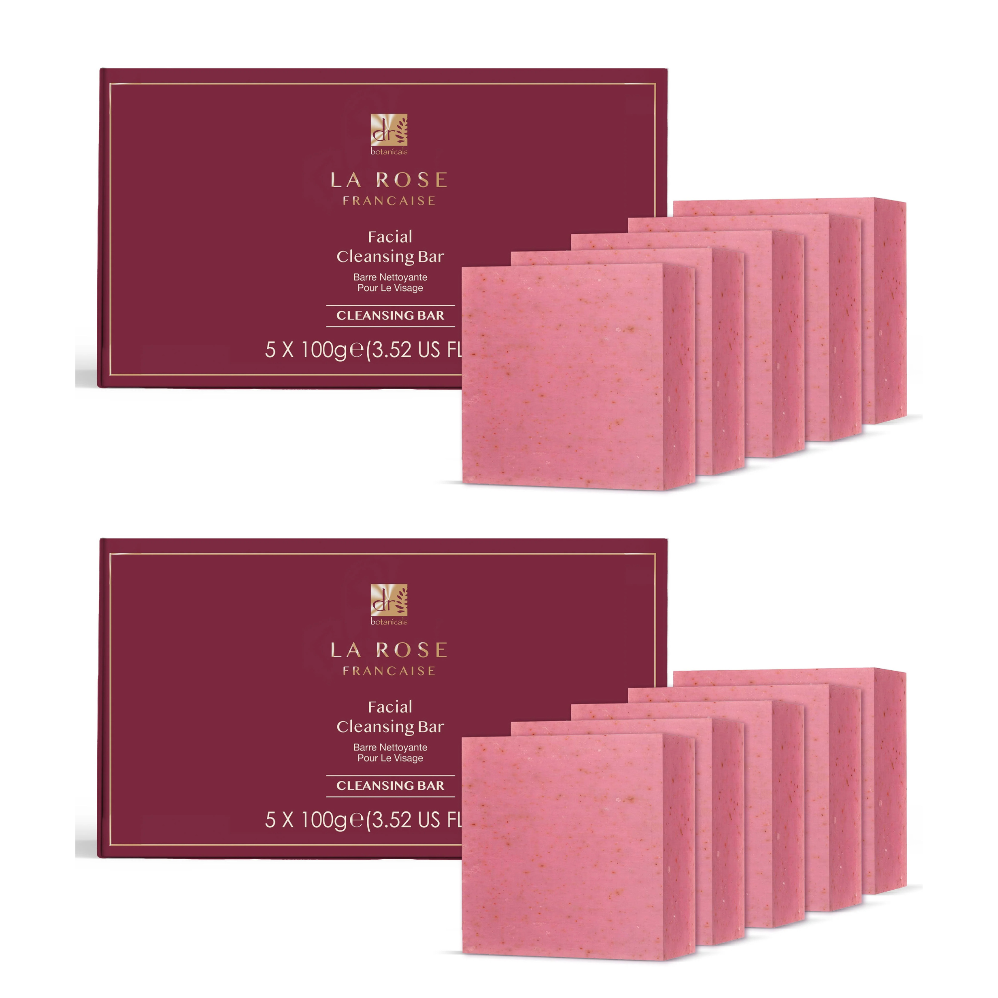 Dr Botanicals La Rose Française Facial Cleansing Bar (Pack of 5) 100g x 5 Twin Value Savings Pack