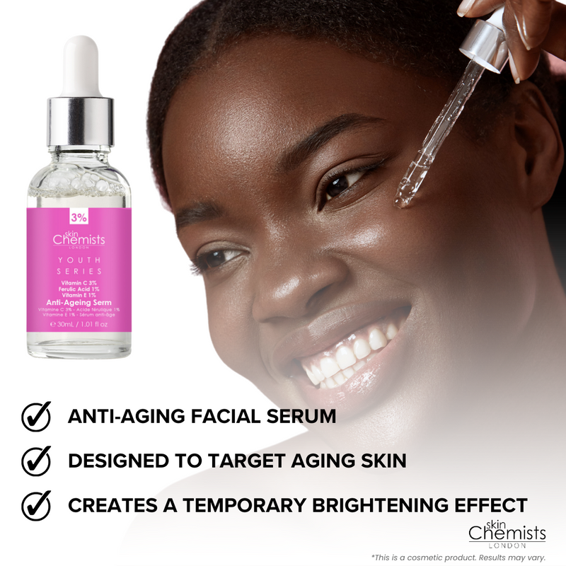 skinChemists Youth Series Anti-Ageing Serum 30ml Vitamin C 3%, Ferulic Acid 1%, Vitamin E 1%