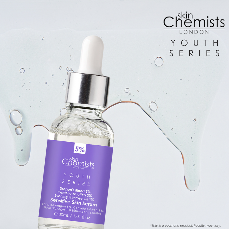 skinChemists Youth Series Sensitive Skin Serum 30ml Dragon's Blood 5%, Centella Asistica 3%, Evening Primrose Oil 1%