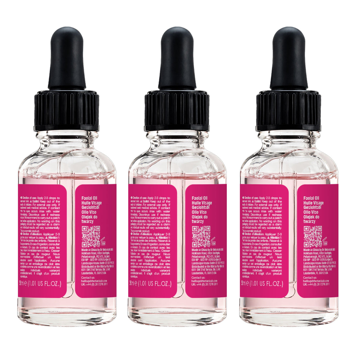 Moroccan Rose Facial Oil with Hyaluronic Acid & Vitamin C 30ml | 3-Pack