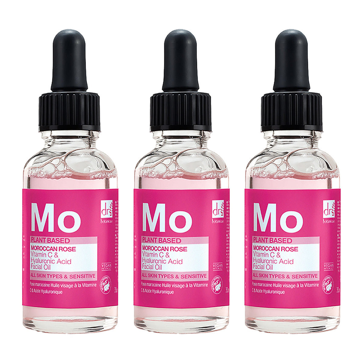 Moroccan Rose Facial Oil with Hyaluronic Acid & Vitamin C 30ml | 3-Pack