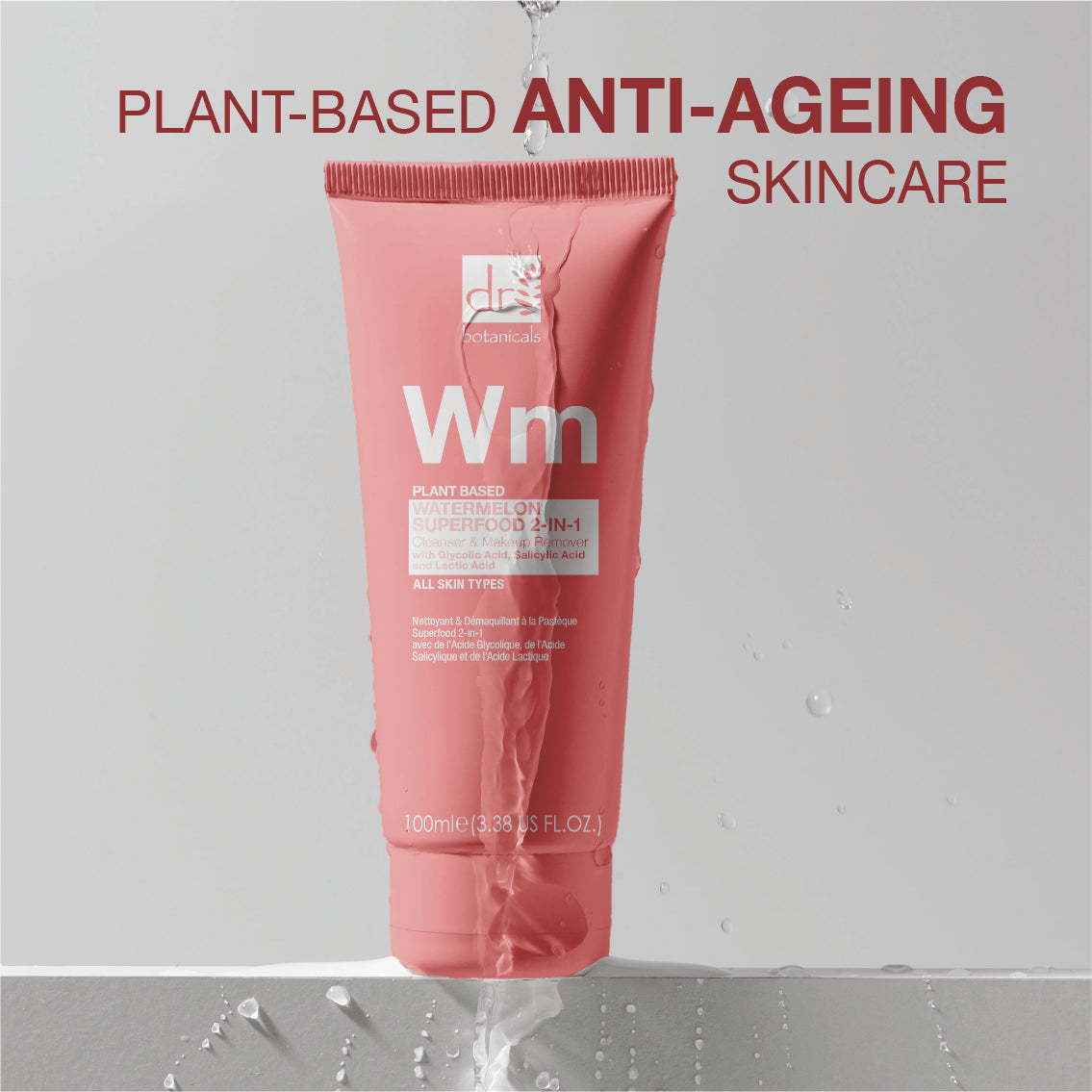 Watermelon Superfood 2-in-1 Cleanser & Makeup Remover 100ml with Glycolic Acid, Salicylic Acid and Lactic Acid