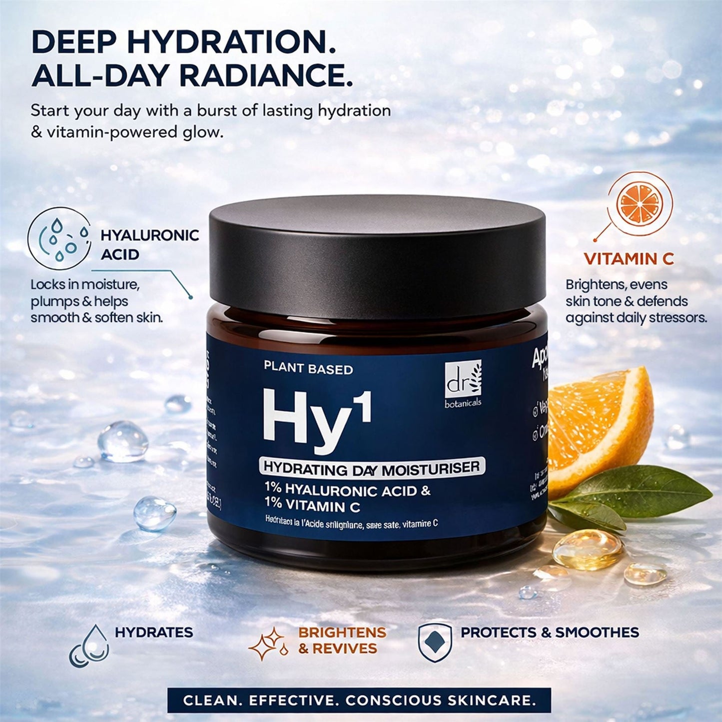 Dr Botanicals Hydrating Face Cream | 1% Hyaluronic Acid & 1% Vitamin C | Hydrating Daily Moisturiser