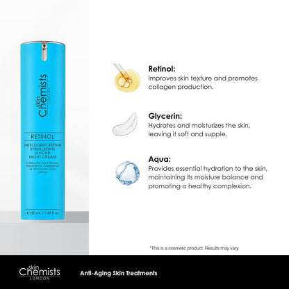 skinChemists Retinol Intelligent Repair Stimulating 8 Hour Night Cream 50ml Twin Value Savings Pack - skinChemists