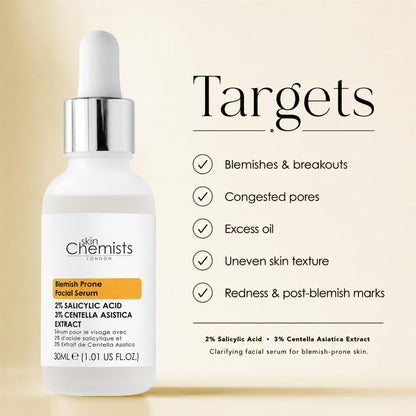 skinChemists Acne Prone Serum Salicylic Acid 2%, Centella Asistica 3% 30ml
