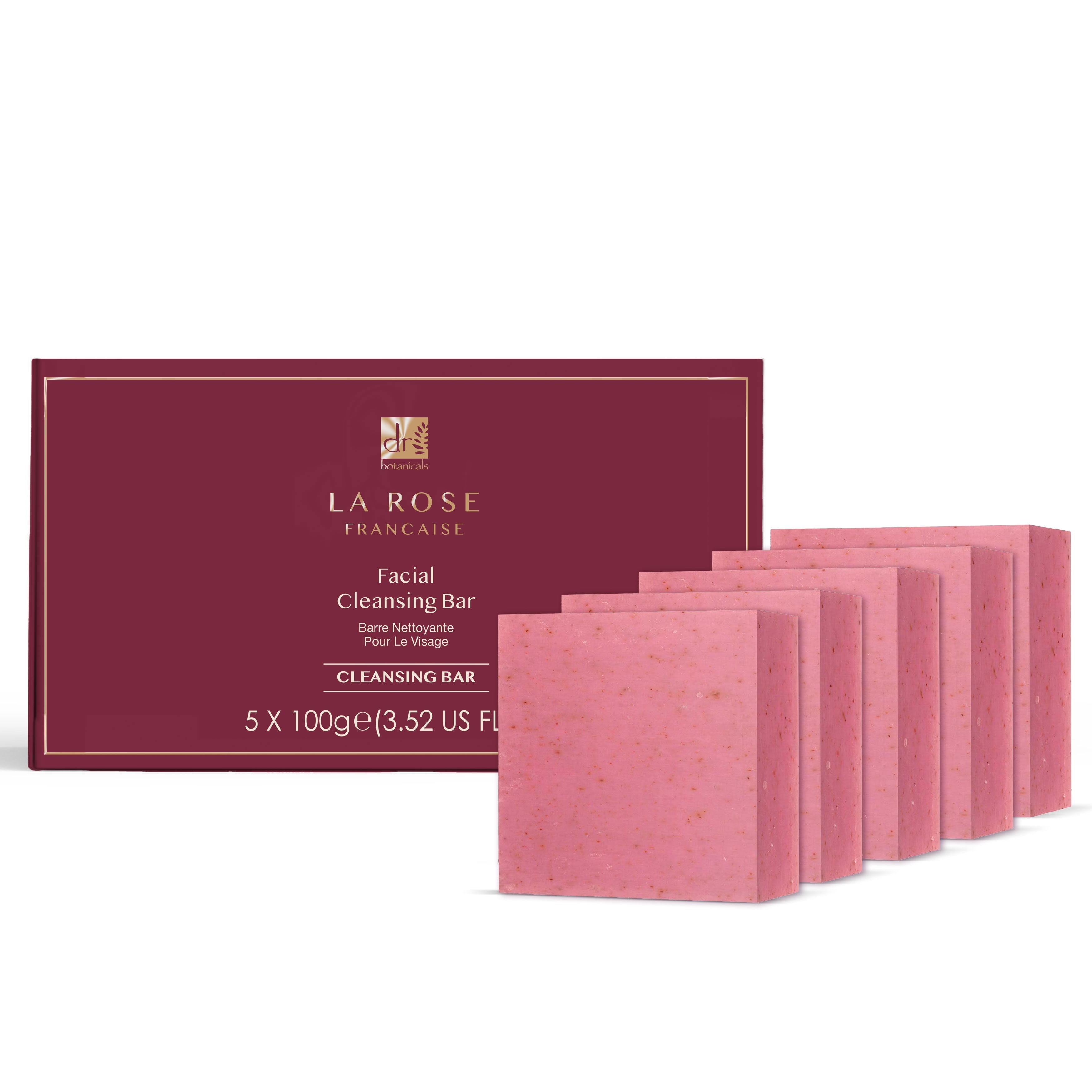 Dr Botanicals La Rose Française Facial Cleansing Bar (Pack of 5) 100g x 5 Twin Value Savings Pack