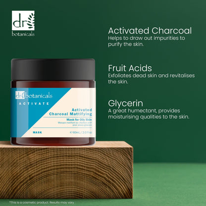 Dr Botanicals Activate Charcoal Mattifying Mask for Oily Skin 60ml Twin Value Savings Pack - skinChemists