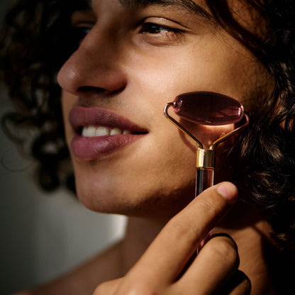 DB342 Dr Botanicals Tiger Eye Harmony & Balancing Facial Roller Gold Metal Handle