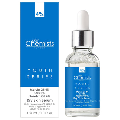 HSC028 skinChemists Youth Series Dry Skin Serum Marula Oil 4%, Q10 1%, Rosehip Oil 4% 30ml