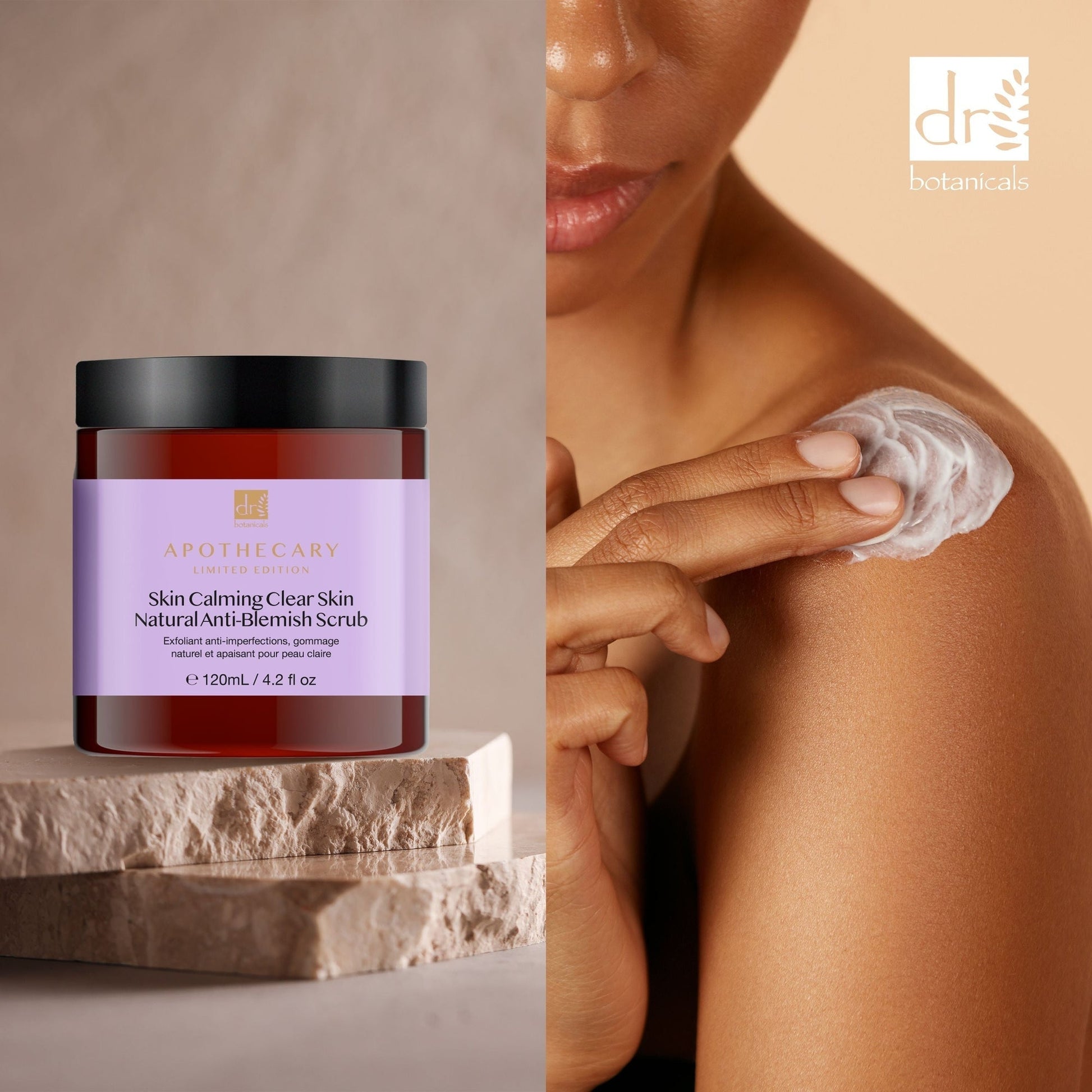 PO2DB403 Dr Botanicals Skin Calming Clear Skin Natural Anti-Blemish Scrub 120ml Twin Value Savings Pack