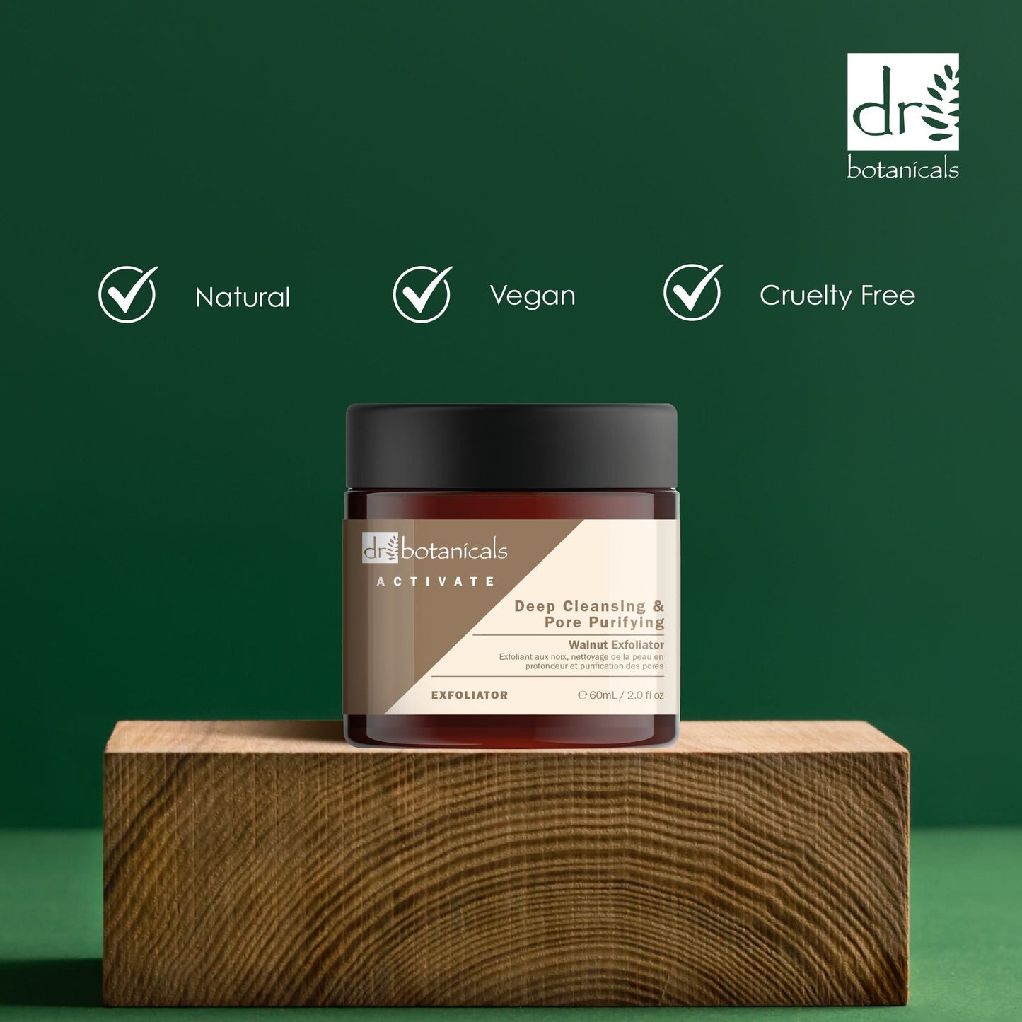 PO2DB435 Dr Botanicals Activate Deep Cleansing & Pore Purifying Walnut Exfoliator 60ml Twin Value Savings Pack