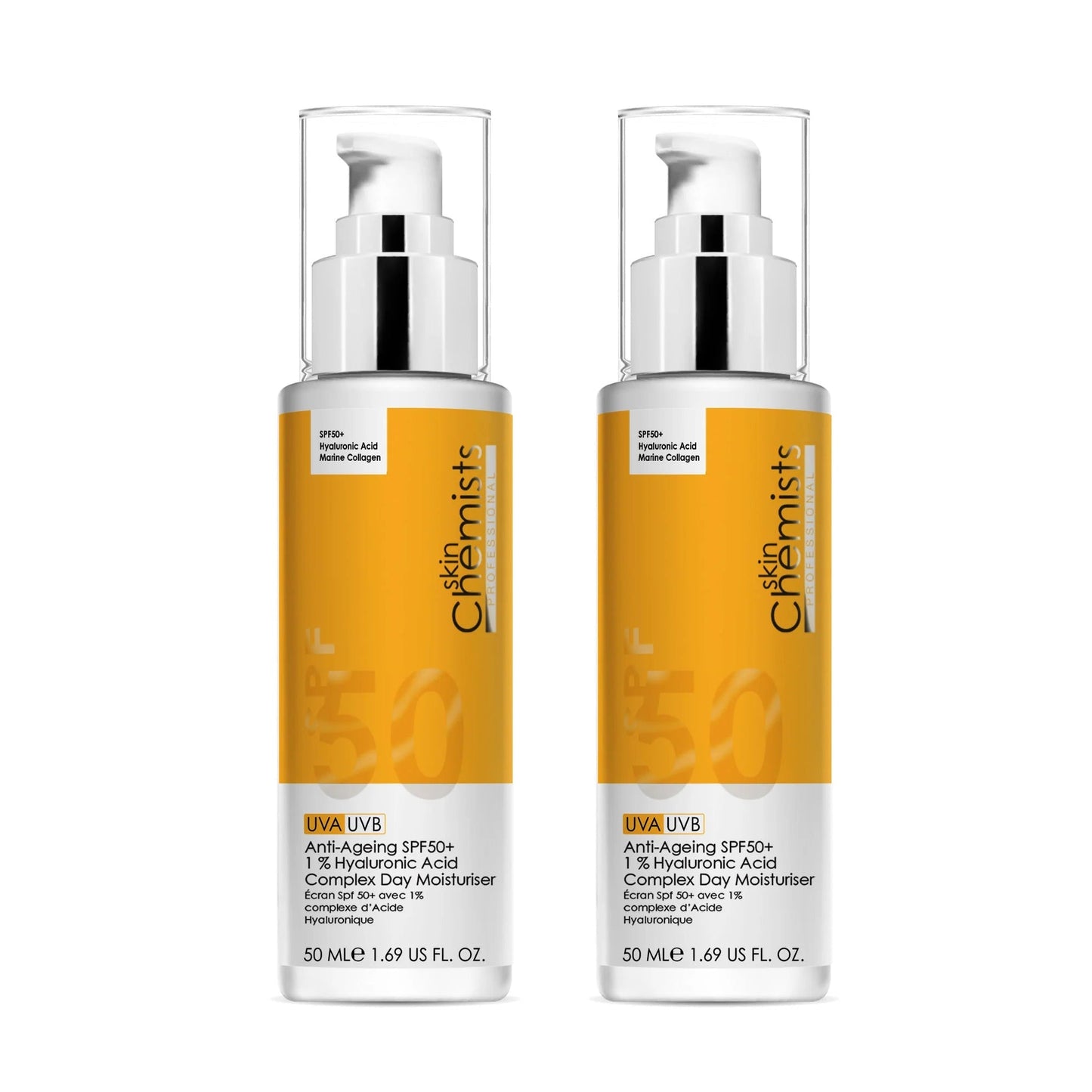 Anti-Ageing SPF 50 1% Hyaluronic Acid Day Moisturiser 50ml x 2 Duo Pack