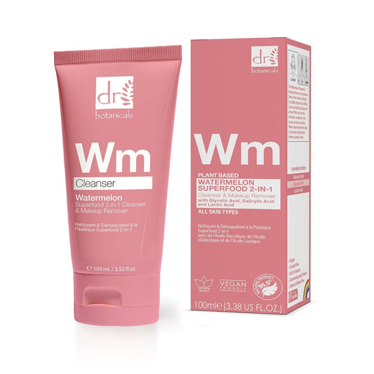 RDB098 Dr Botanicals Watermelon Superfood 2-in-1 Cleanser & Makeup Remover with Glycolic Acid, Salicylic Acid & Lactic Acid 100ml