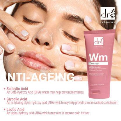 RDB098 Dr Botanicals Watermelon Superfood 2-in-1 Cleanser & Makeup Remover with Glycolic Acid, Salicylic Acid & Lactic Acid 100ml