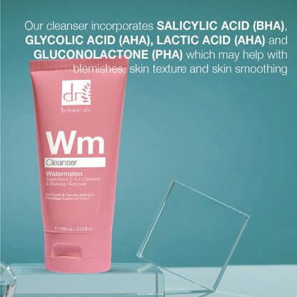 Watermelon Superfood 2-in-1 Cleanser & Makeup Remover with Glycolic Acid, Salicylic Acid and Lactic Acid 100ml - skinChemists